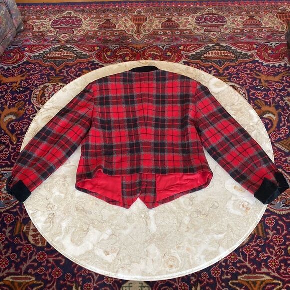 Vintage LizSport Liz Claiborne Tartan Plaid &. Velvet Tuxedo Jacket 40s Style - Picture 11 of 12